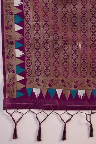 teal poly silk blend saree with unstitched blouse piece