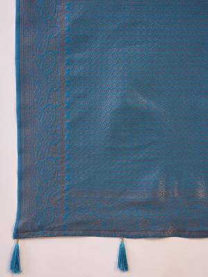 blue poly silk saree with unstitched blouse piece 5