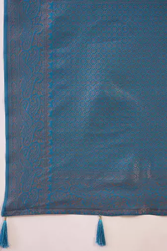 blue poly silk saree with unstitched blouse piece