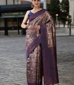navy poly silk saree with unstitched blouse piece