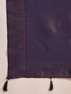 navy poly silk blend saree with unstitched blouse piece 5