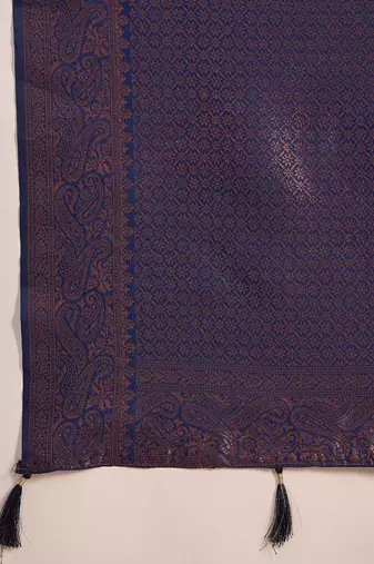 navy poly silk blend saree with unstitched blouse piece