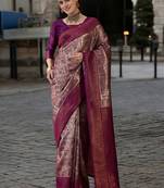 purple poly silk saree with unstitched blouse piece