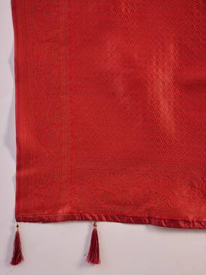 rust poly silk blend saree with unstitched blouse piece 5