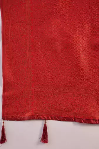 rust poly silk blend saree with unstitched blouse piece
