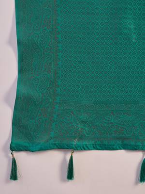 turquoise poly silk blend saree with unstitched blouse piece 5