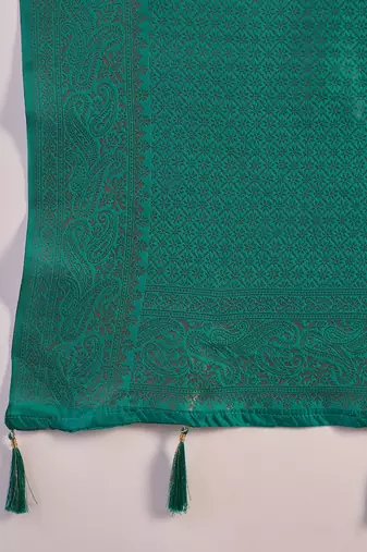 turquoise poly silk saree with unstitched blouse piece