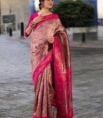 magenta poly silk saree with unstitched blouse piece