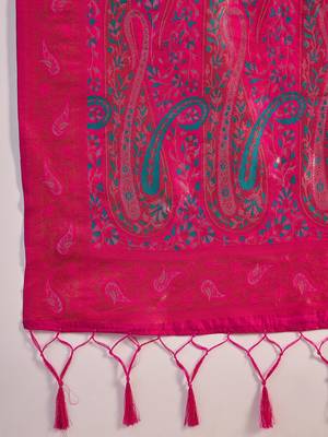 magenta poly silk blend saree with unstitched blouse piece 5