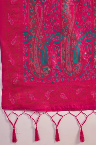 magenta poly silk blend saree with unstitched blouse piece