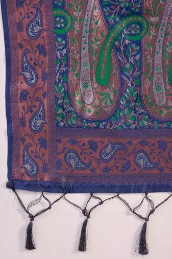 navy poly silk blend saree with unstitched blouse piece