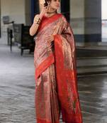 rust poly silk saree with unstitched blouse piece
