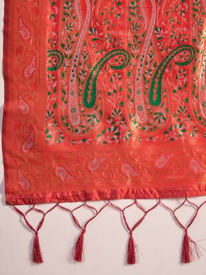 rust poly silk blend saree with unstitched blouse piece 5