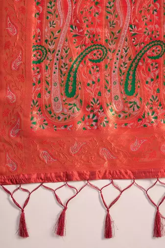 rust poly silk blend saree with unstitched blouse piece