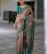 turquoise poly silk saree with unstitched blouse piece