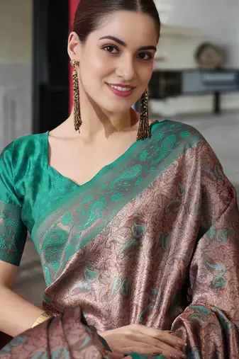 turquoise poly silk saree with unstitched blouse piece