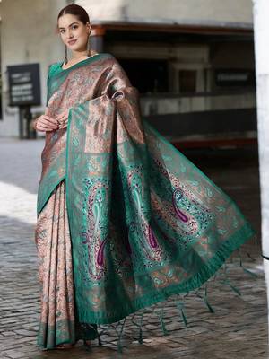 turquoise poly silk blend saree with unstitched blouse piece 3