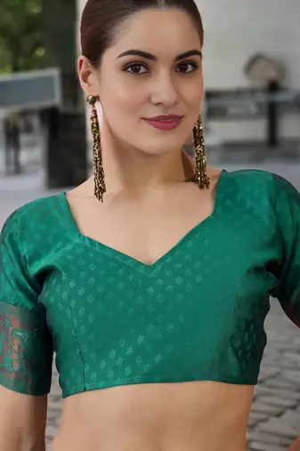 turquoise poly silk saree with unstitched blouse piece