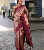 wine poly silk saree with unstitched blouse piece