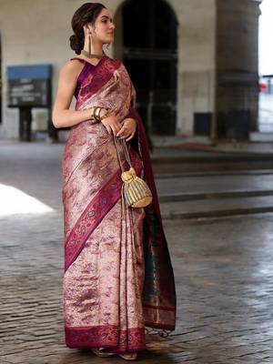 wine poly silk blend saree with unstitched blouse piece 3