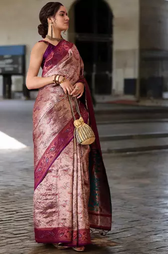 wine poly silk blend saree with unstitched blouse piece
