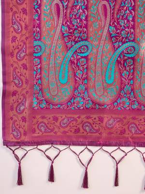 wine poly silk blend saree with unstitched blouse piece 5