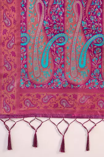 wine poly silk blend saree with unstitched blouse piece