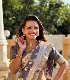 Grey Banarasi Art Silk Saree With Zari Weaving Design