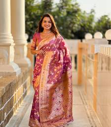 Onion Pink Banarasi Art Silk Saree With Zari Weaving Design