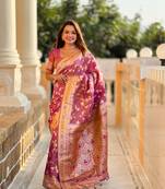 Onion Pink Banarasi Art Silk Saree With Zari Weaving Design
