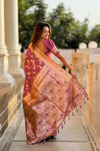 Onion Pink Banarasi Art Silk Saree With Zari Weaving Design