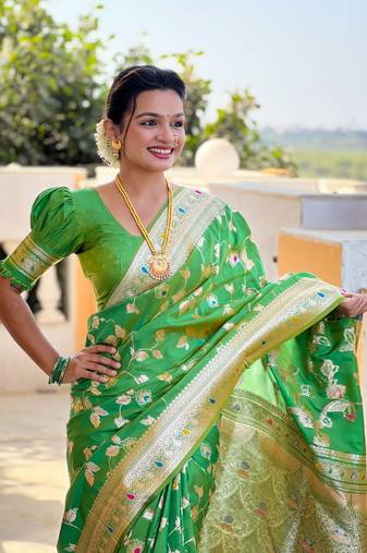 Parrot Green Banarasi Art Silk Saree With Zari Weaving Design
