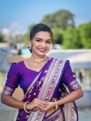 Purple Banarasi Art Silk Saree With Zari Weaving Design 1
