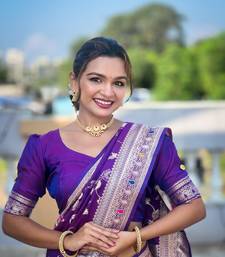 Purple Banarasi Art Silk Saree With Zari Weaving Design