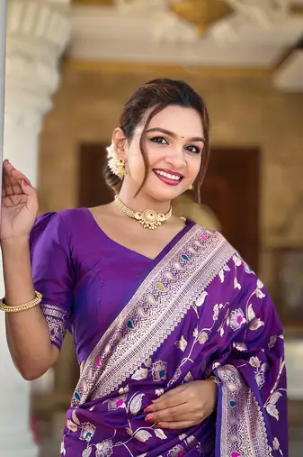 Purple Banarasi Art Silk Saree With Zari Weaving Design