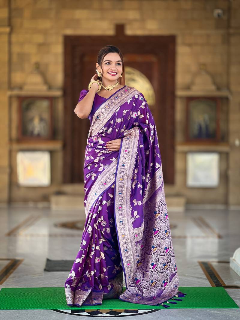 Purple Banarasi Art Silk Saree With Zari Weaving Design
