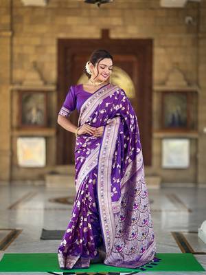 Purple Banarasi Art Silk Saree With Zari Weaving Design 4