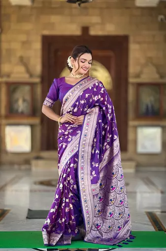 Purple Banarasi Art Silk Saree With Zari Weaving Design