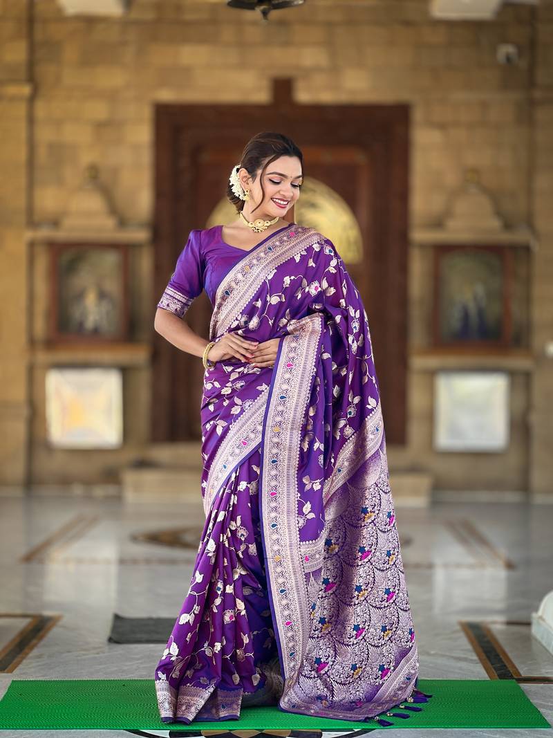 Purple Banarasi Art Silk Saree With Zari Weaving Design