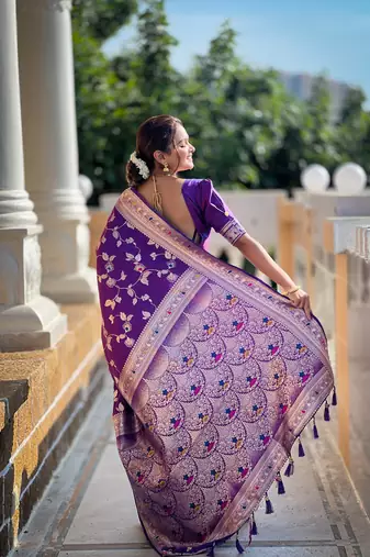 Purple Banarasi Art Silk Saree With Zari Weaving Design