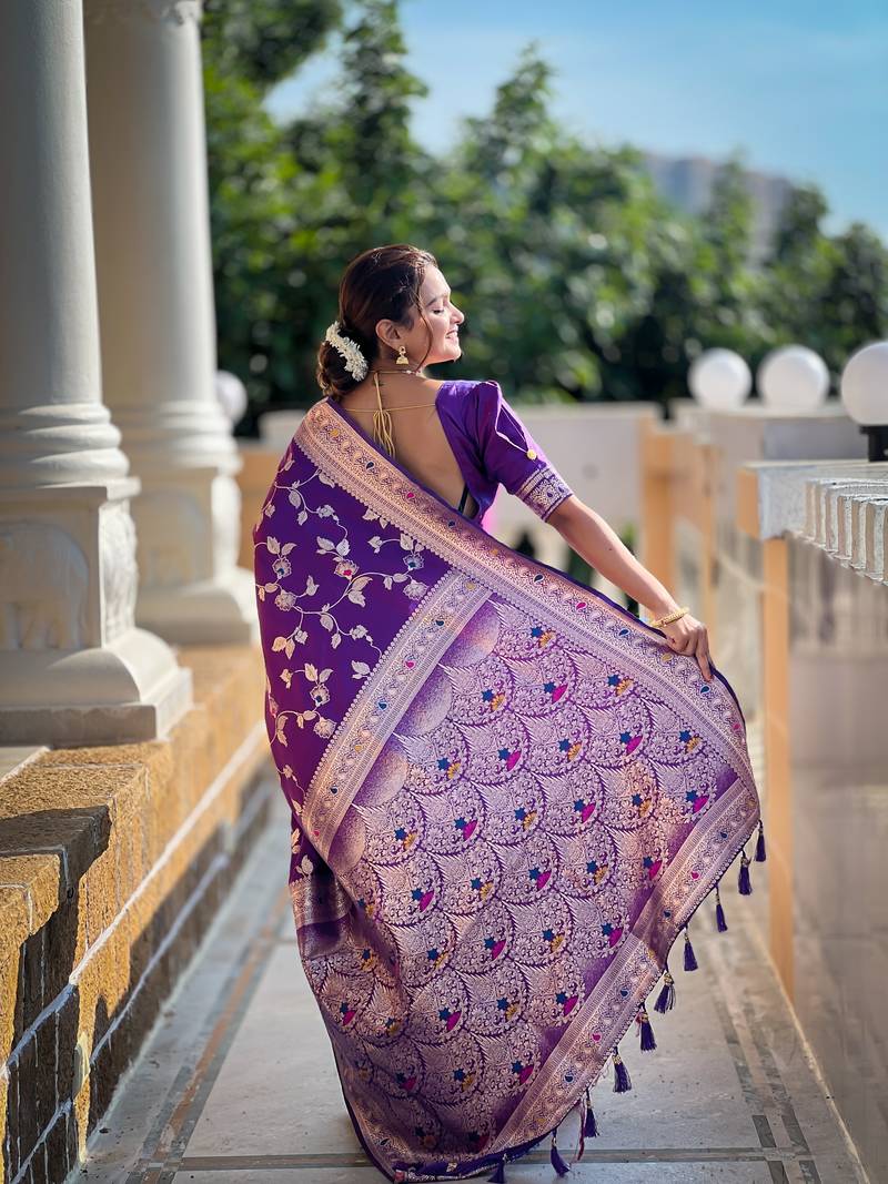 Purple Banarasi Art Silk Saree With Zari Weaving Design
