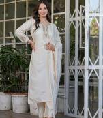 Off white embroidery work viscose chanderi readymade salwar kameez