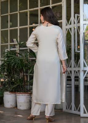 Off white embroidery work viscosee chanderi readymade salwar kameez 2