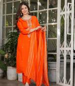 Orange embroidery work viscose chanderi readymade salwar kameez
