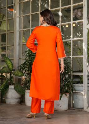 Orange embroidery work viscosee chanderi readymade salwar kameez 2