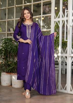Purple embroidery work viscosee chanderi readymade salwar kameez 1