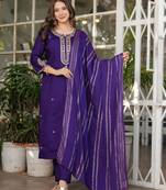 Purple embroidery work viscose chanderi readymade salwar kameez