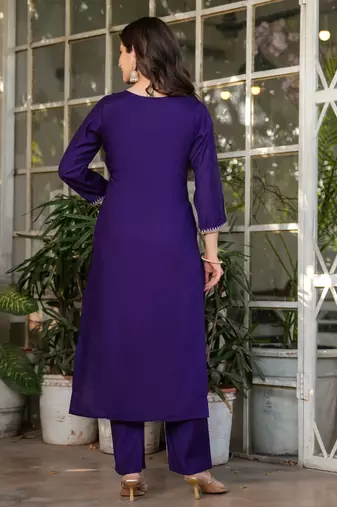 Purple embroidery work viscosee chanderi readymade salwar kameez