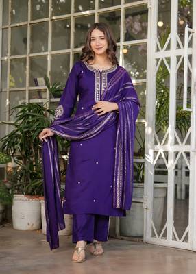 Purple embroidery work viscosee chanderi readymade salwar kameez 4