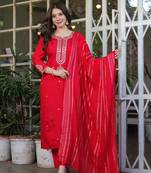 Red embroidery work viscose chanderi readymade salwar kameez